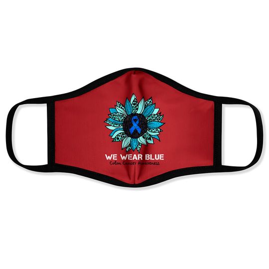 Discover We Wear Blue Colon Cancer Awareness Month Ribbon Sunflower Face Masks