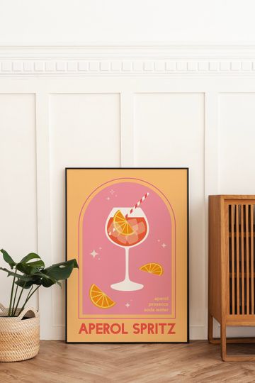 Discover Aperol Spritz Cocktail Print |  Cute Pink Orange Aperol Cocktail Bar Printable Art | Kitchen Wall Art