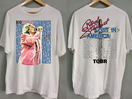 Discover Rod Stewart Lost In America Tour 1989 T-Shirt, 80s Rod Stewart Tour T-Shirt