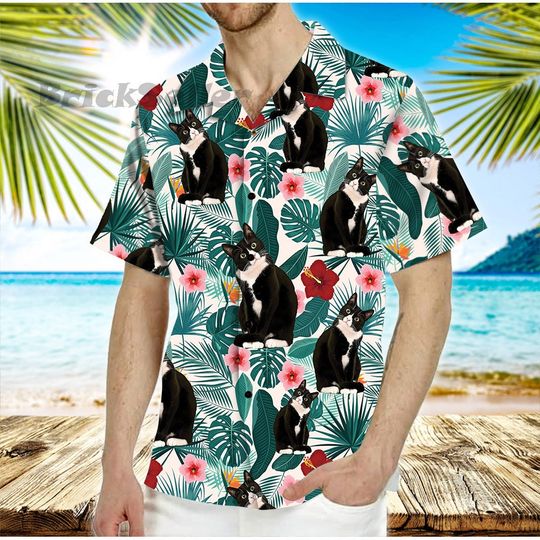 Discover Tuxedo Cat Hawaiian Shirt for Men, Women, cute Tuxedo Cat Aloha Shirt