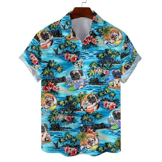 Discover Pug Dog Hawaiian Shirts For Men Women, Dog Lover Shirt, Tropial Hawaiian, Pug Lovers Gift Shirt