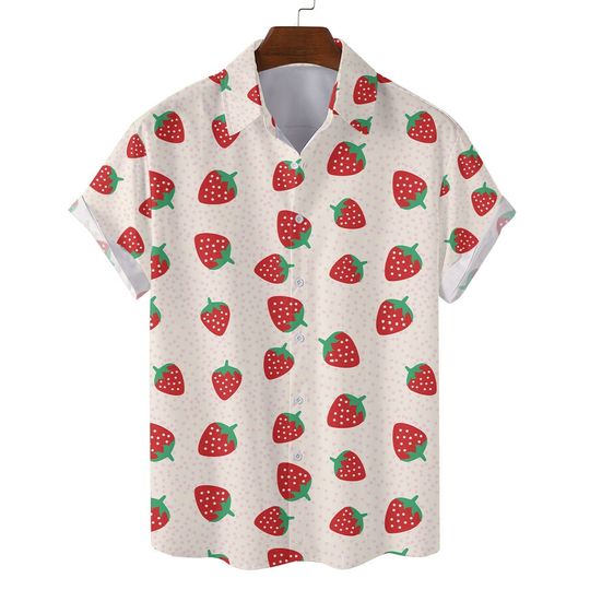 Discover Strawberry Hawaiian Shirts For Men Women, Strawberry Shirt Tropical Casual Aloha Shirt Mens Hawaiian