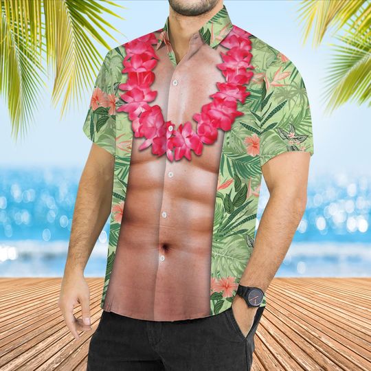 Discover Funny Abs Aloha Tropical Flowers Hawaiian Shirt, Summer Men Hawaiian Shirt