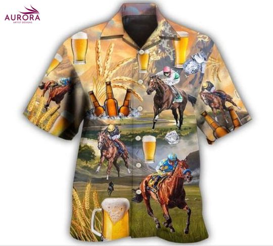 Discover Kentucky Derby Horse Racing Beer And Horse Racing On The Steppe Hawaiian Shirt