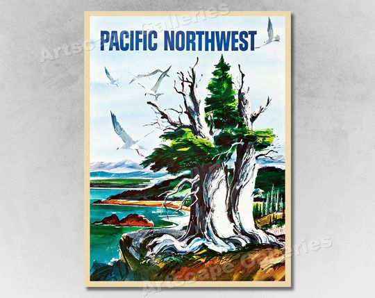Discover 1960s Pacific Northwest Vintage Style Travel Poster