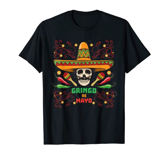 Discover Gringo with Guitar Cactus Sombrero Cinco De Mayo T-Shirt