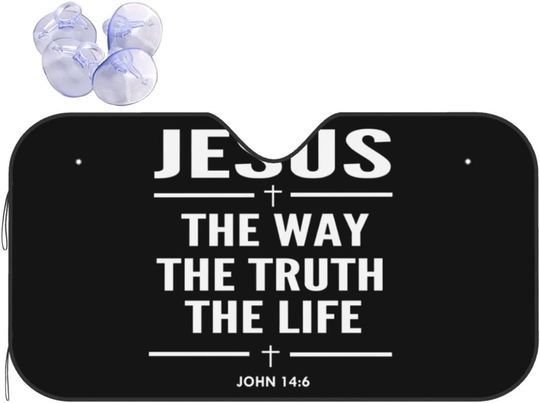 Discover Jesus The Way The Truth The Life John 146 Christian Car Windshield Sun Shade Durable Visor for Heat Protection