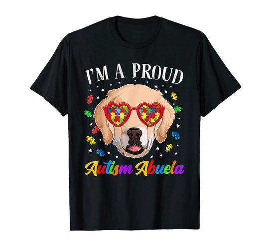 Discover Proud Autism Abuela Golden Retriever Dog Puzzle Glasses T-Shirt