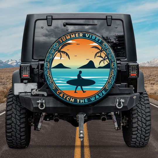 Discover Summer Vibes Catch The Wave Spare Tire Cover, Surfing Lover Gift