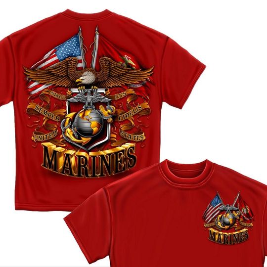 Discover Red Marines Double Flag T-Shirt