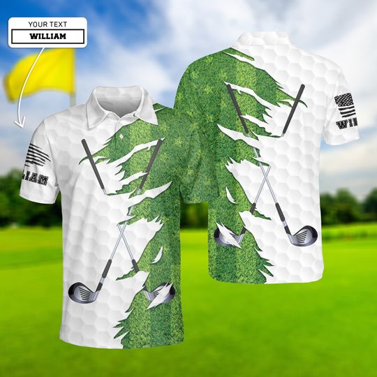 Discover Golf Green Polo Shirt, Green American Flag Polo Shirt, Golf Shirt For Men