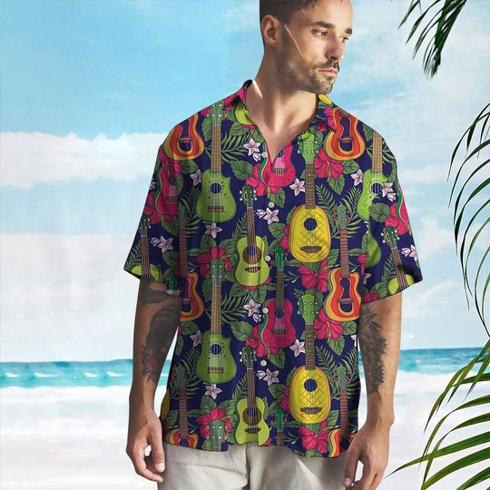 Discover Ukulele Hawaiian Shirt for Men, Women, Ukulele Shirt Summer Casual Button Down Shirts