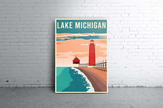 Discover Lake Michigan, Michigan Minimalist Travel Poster | Vintage wall art
