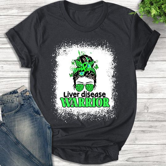 Discover Messy Bun Hair Liver Disease Warrior Green Ribbon Shirt/ Liver Disease October Awareness Support Shirt