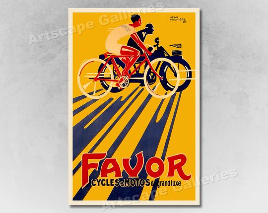 Discover Favor Cycles and Motos 1927 Vintage Bicycle & Motorcycle Poster