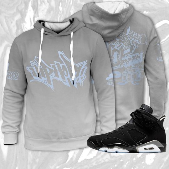 Discover HIP HOP graffiti 3D Color Hoodie Match Jordan 6 Black Chrome Metallic Silver