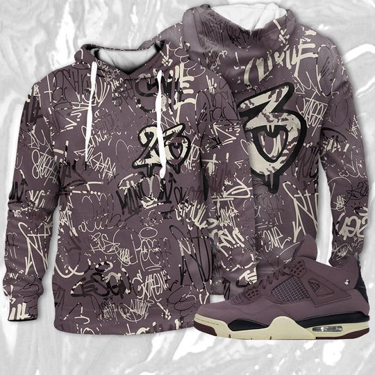 Discover 23 Hiphop 3D Graffiti Pattern Hoodie Match Jordan 4 A Ma Maniere Violet Ore