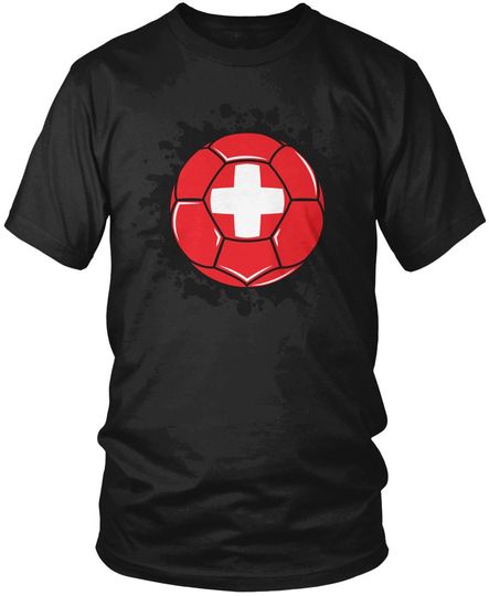 Discover Switzerland Paint Splatter Flag Soccer Ball Men's T-Shirt, Swiss Flag, Swiss Confederation, Pride, Men's Switzerland Shirts