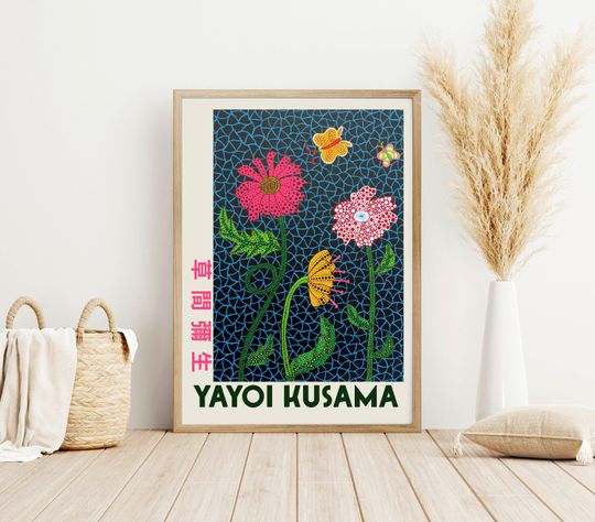 Discover Yayoi Kusama Butterfly & Flowers Art Print, Giclee print, Yayoi Kusama Poster, Museum Exhibition Poster