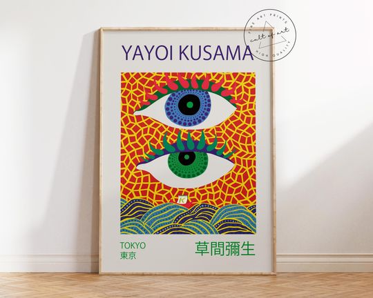 Discover Yayoi Kusama Art Print, Modern Japanese Wall Art, Two Eyes Print, Pop Art Exhibition Poster