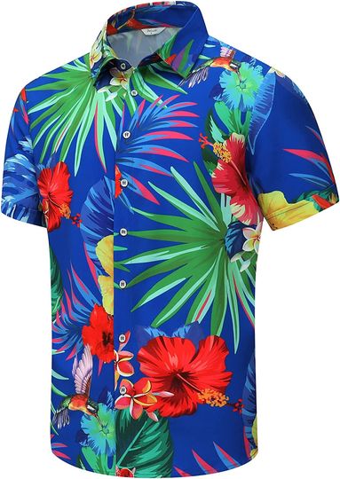 Discover SheLucki Hawaiian Shirt for Men, Unisex Summer Beach Casual Short Sleeve Button Down Shirts