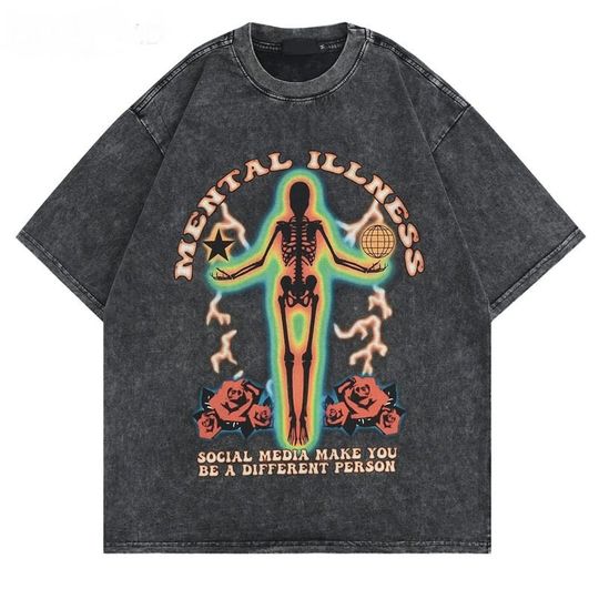 Discover T Shirt Streetwear, Skeleton, Graphic Unisex, Harajuku, Cotton, Casual