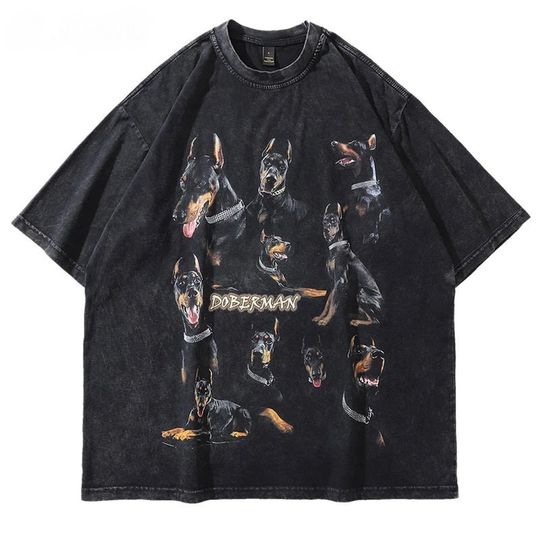 Discover T shirt Streetwear Doberman, Oversize Cotton, Unisex, Harajuku