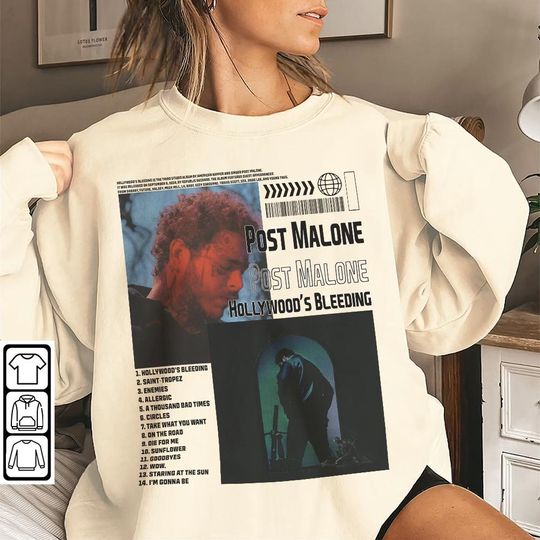 Discover Post Malone Hollywood's Bleeding New Album Vintage Bootleg Sweatshirt