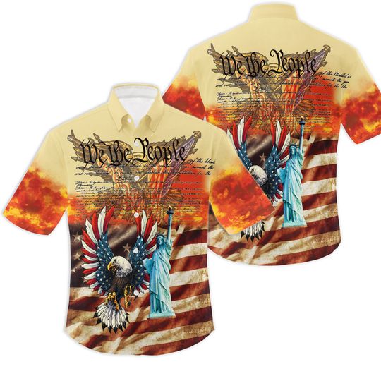 Discover American Flag Eagle Statue Hawaiian Shirt