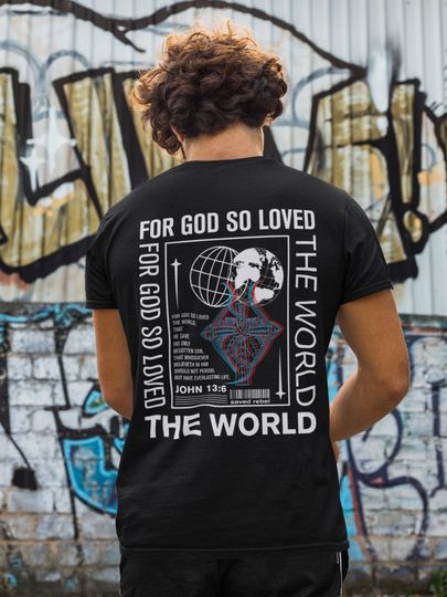 Discover Christian shirts for men - Mens graphic tees - Faith based shirt - John 3:16 back print tee