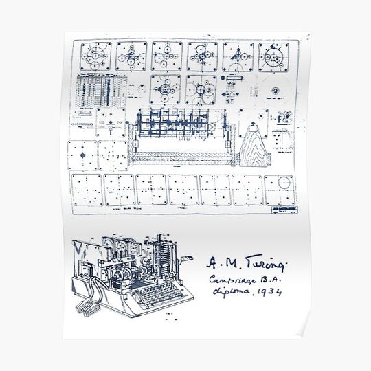 Discover Alan Turing Machine Blueprint Premium Matte Vertical Poster