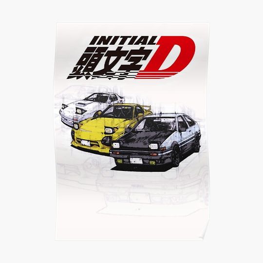 Discover Initial D AE86 & RX7 Sketch Premium Matte Vertical Poster