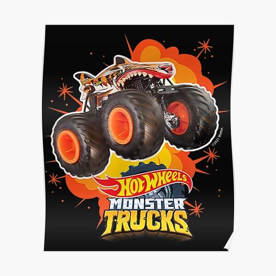 Discover Hot Wheels Monster Trucks Tiger Shark Premium Matte Vertical Poster