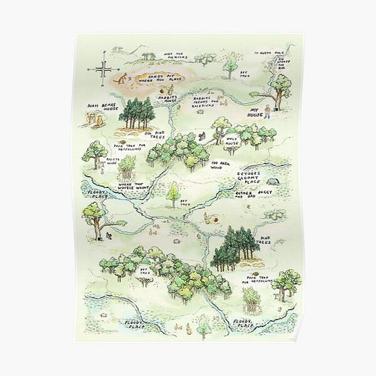 Discover 100 Acre Wood Map by E.H. Shepard Premium Matte Vertical Poster