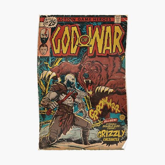 Discover God of War Ragnarök - Bear Fight Comic book cover Fan Art Premium Matte Vertical Poster