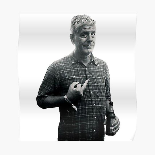Discover Vintage Anthony Bourdain's Cook Quote Finger and Beer Premium Matte Vertical Poster