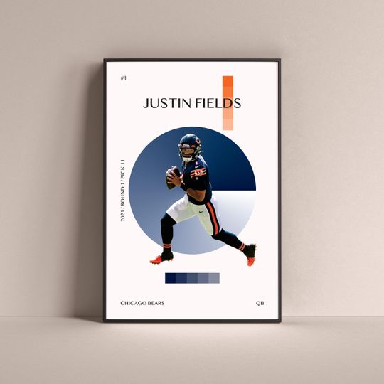 Discover Justin Fields Poster, Chicago Bears Art Print Minimalist Football