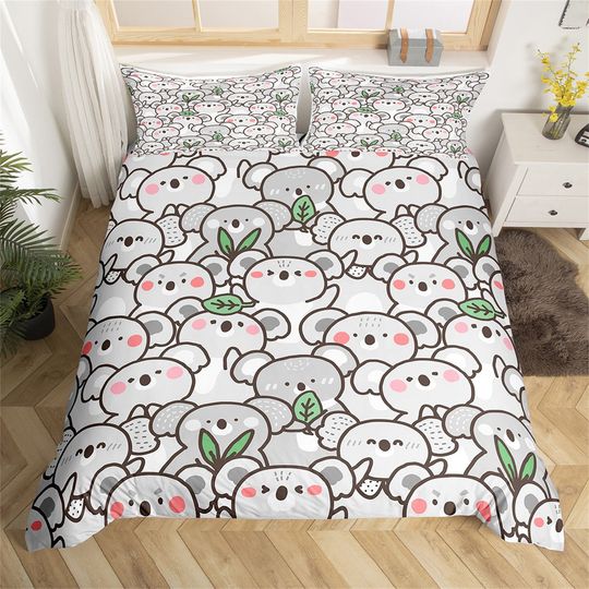 Discover Wild Koala Handmade Duvet Cover Set, Cartoon Cute Jungle Animals Bedding Set