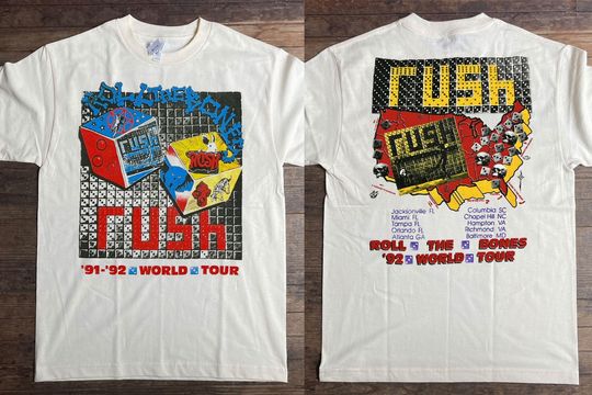 Discover Rush Roll The Bones 1991-92 World Tour T-Shirt, Rush Tour '92 T-Shirt