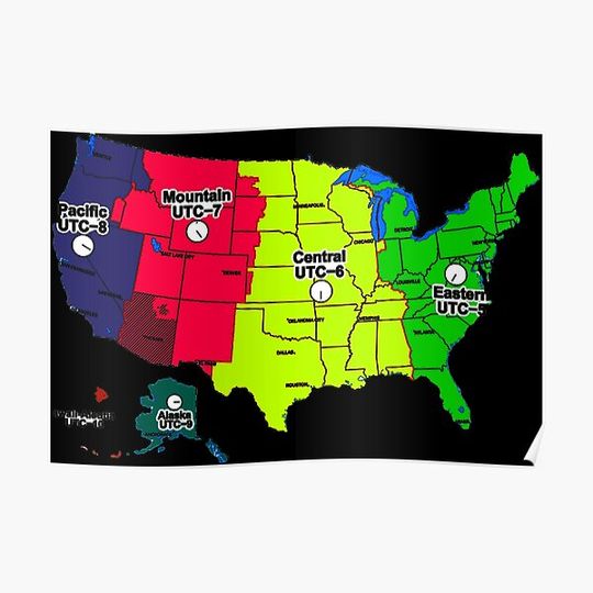 Discover Usa TIME zone map Premium Matte Vertical Poster