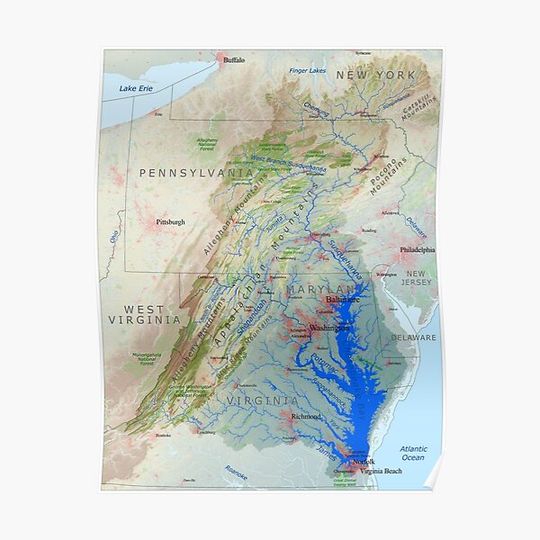Discover Chesapeake Bay Watershed Map - Labeled Premium Matte Vertical Poster
