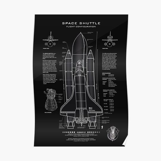 Discover NASA Space Shuttle Blueprint in High Resolution (all black) Premium Matte Vertical Poster