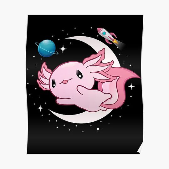 Discover Space Axolotl Kawaii aesthetic Cute Anime Lover Cute Axolotl Premium Matte Vertical Poster