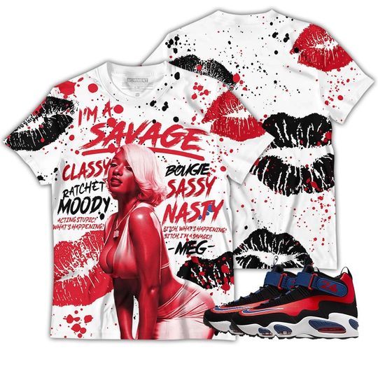 Discover Megan Thee Stallion Sneaker Shirt Match Max 1 Navy Red Black Tee