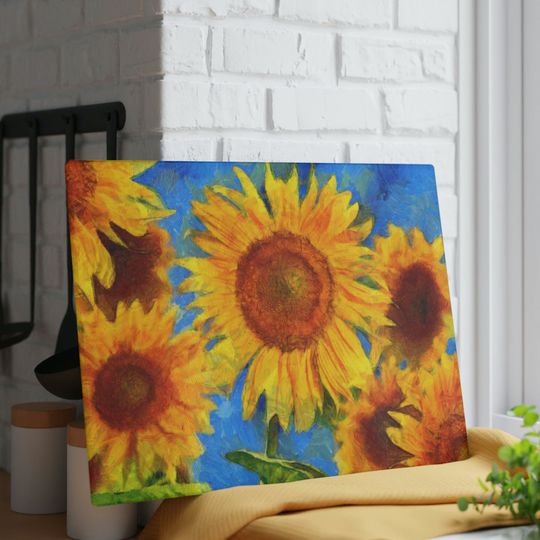Discover Van Gogh Sunflowers Glass Cutting Board