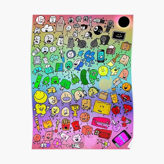 Discover BFDI Inanimate Insanity All Characters (Rainbow) Premium Matte Vertical Poster