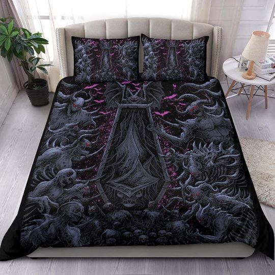 Discover Coffin Shroud Bat Wing Demon Galore Night Blue Pink-Gothic Coffin Duvet bedding set