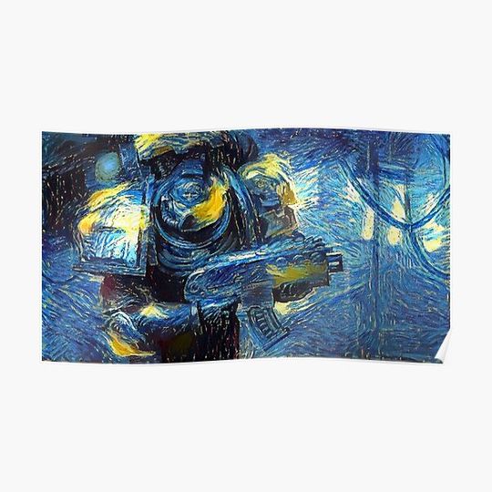 Discover Warhammer Spacemarines Ultramarines Starry Night Premium Matte Vertical Poster