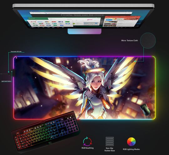 Discover Mercy RGB Mousepad, Gaming Mouse mat, Overwatch 2 Desk Mat, Gift For Gamer