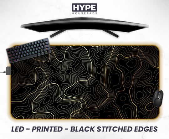 Discover Gold Black Mousepad Topo Desk Mat Abstract Swirl Topography,Mouse Pad
